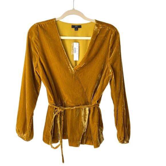 J. Crew Faux Wrap Mustard Yellow Velvet Top NWTs size 8 - Picture 2 of 10